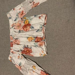 Off shoulder flower top with crochet on arms